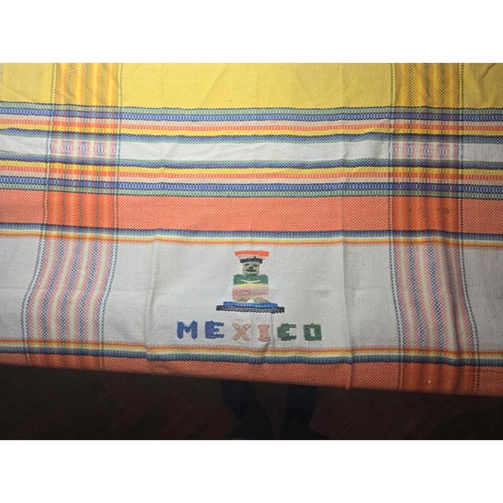 Vintage: Handmade Woven: Multi-Colored: Mexico: 4' Square: Tapestry: PreOwned